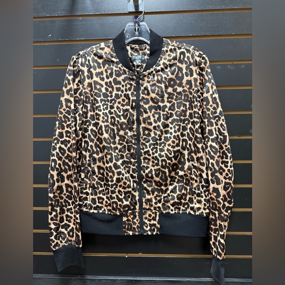 City Streets Leopard Print Zip Front Jacket Bomber Style Size Medium